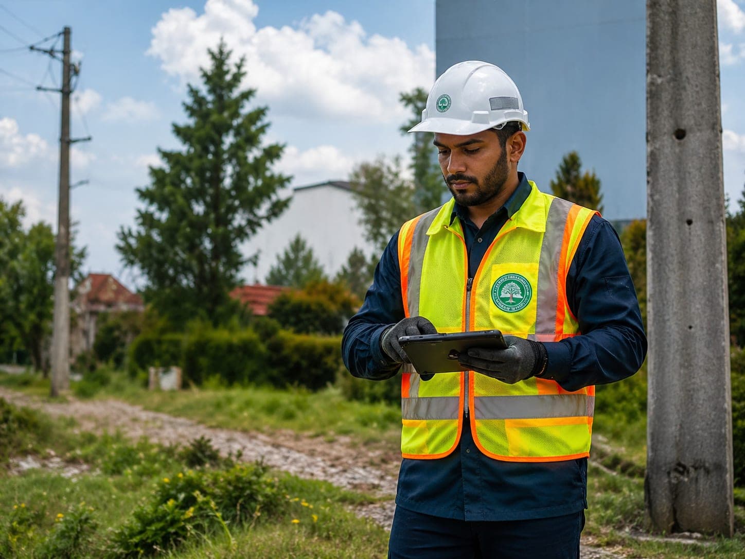 Utility field worker in operation